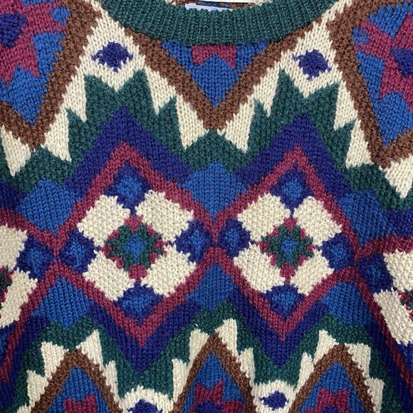 Vtg Wool Hand Knit Sweater Poise'N Ivy Grannycore Geometric Large Artsy Granny - Picture 2 of 5